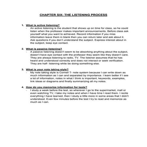 Chapter Six: The Listening Process