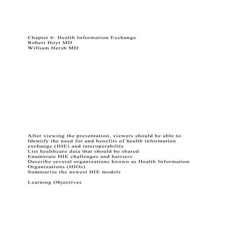 Chapter 6 Health Information ExchangeRobert Hoyt MDWilliam .docx