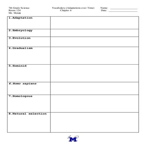Chapter 6 vocabulary (Adaptations Over Time)