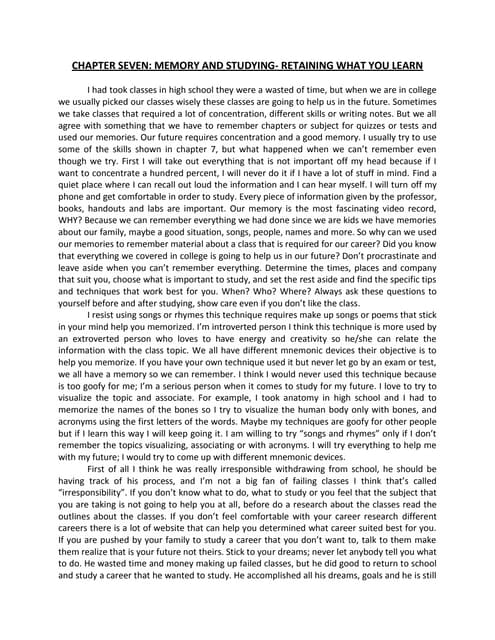 Chapter Seven: Memory and Studying