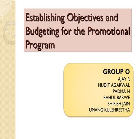 Establishing Objectives and Budgeting for the Promotional Program