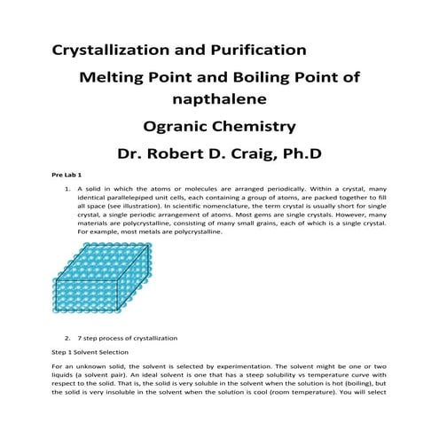 Crystallization of Napthalene, Lab report for Organic Chemistry