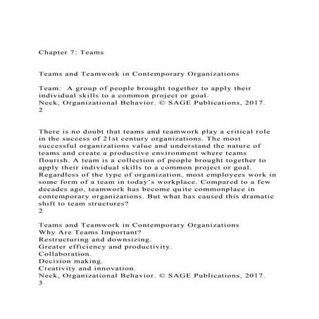 Chapter 7 TeamsTeams and Teamwork in Contemporary Organiz.docx