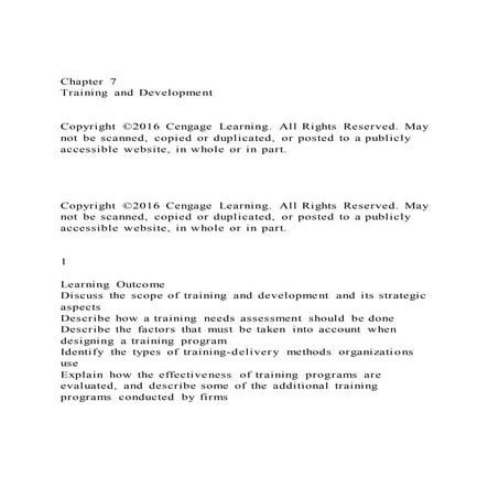 Chapter 7Training and DevelopmentCopyright ©2016 Cengage