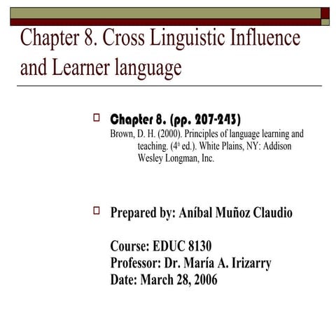 Chapter 8 cli cross linguistic interfernce