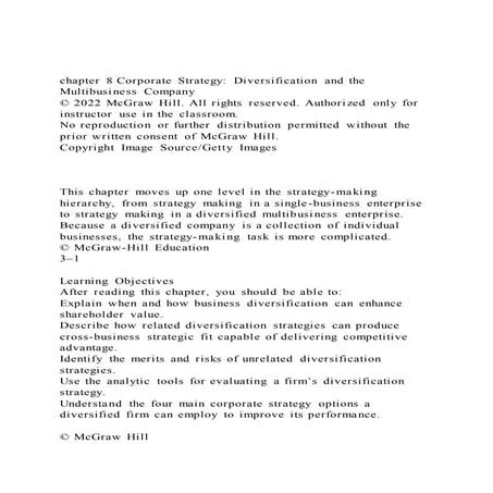 chapter 8 Corporate Strategy Diversification and the Multibusin