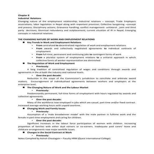 Chapter 8 industrial  relations notes                                        ...