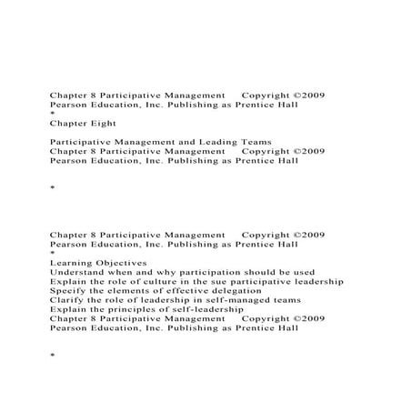 Chapter 8 Participative Management     Copyright ©2009 Pea.docx