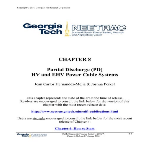 NEETRAC (Chapter 8: Partial Discharge for HV and EHV Cable Systems)
