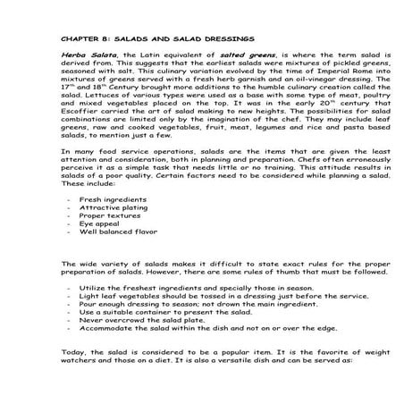 Chapter 8 salads and salad dressings