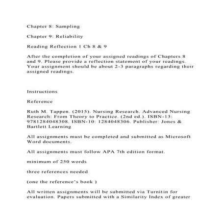 Chapter 8 SamplingChapter 9 ReliabilityReading Reflection .docx