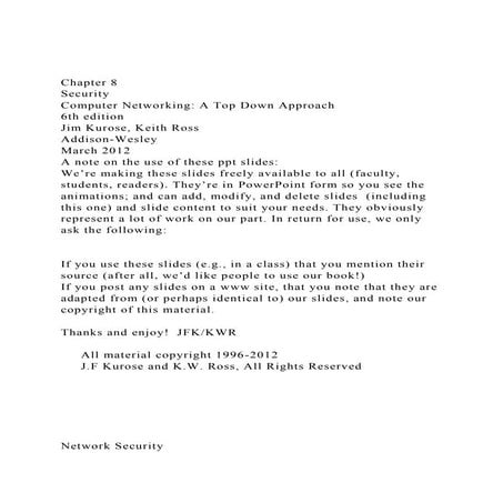Chapter 8SecurityComputer Networking A Top Down Approach .docx