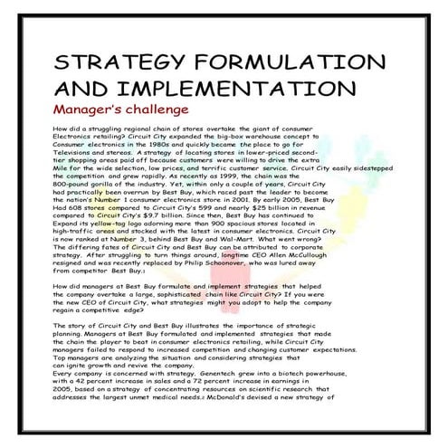 STRATEGY FORMULATION AND IMPLEMENTATION