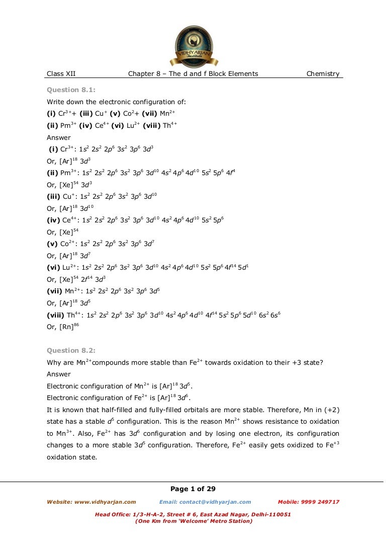 worksheet Electron Configuration Worksheet And Lots More Answers chapter 8 the d and f block elements