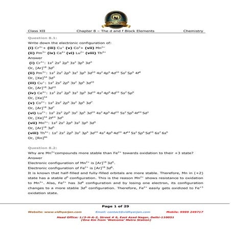 Chapter 8 the d and f block elements