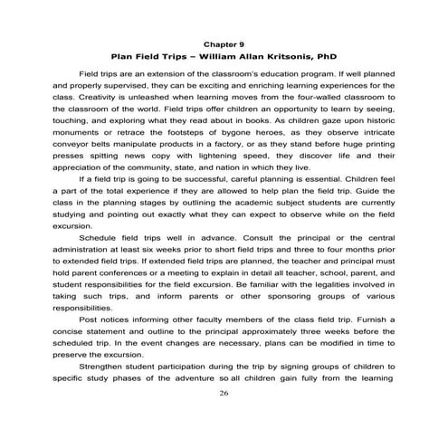 Chapter 9 - Planning Field Trips by William Allan Kritsonis, PhD