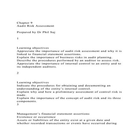 Chapter 9Audit Risk AssessmentPrepared by Dr Phil Saj1.docx