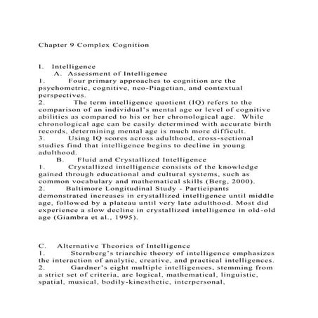 Chapter 9 Complex CognitionI.   Intelligence      A.  Asse.docx