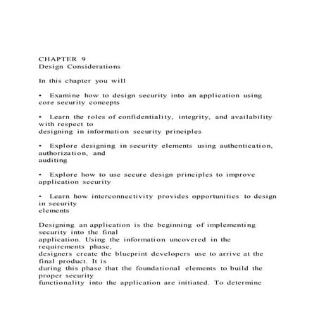 CHAPTER 9 Design Considerations In this chapter you will