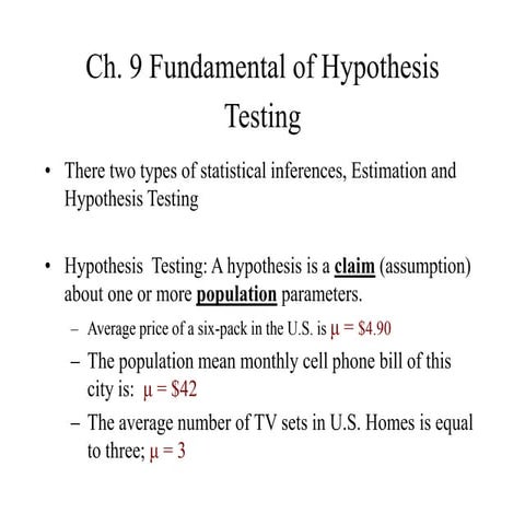 Chapter 9 Fundamental of Hypothesis Testing.ppt | Physics | Science