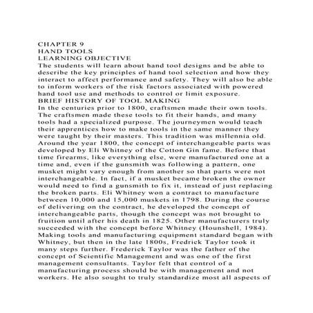 CHAPTER 9HAND TOOLSLEARNING OBJECTIVEThe students will learn.docx