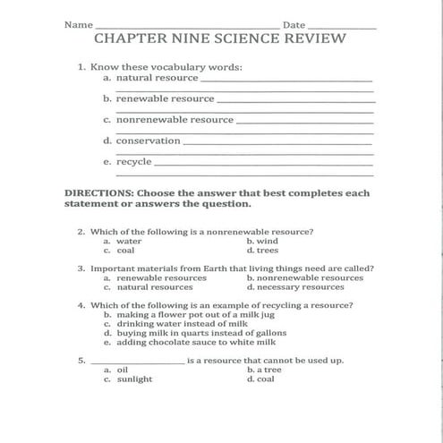 Chapter 7 Science Review | PDF