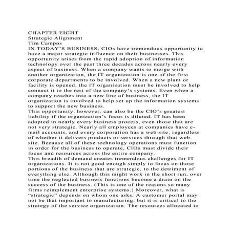 CHAPTER EIGHTStrategic AlignmentTim CamposIN TODAY’S BUSINES.docx