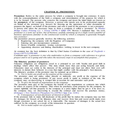 Company  Law - Promotion