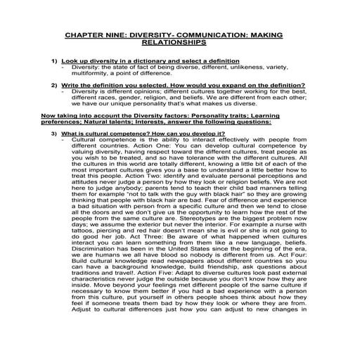 Chapter Nine: Diversity and Communication