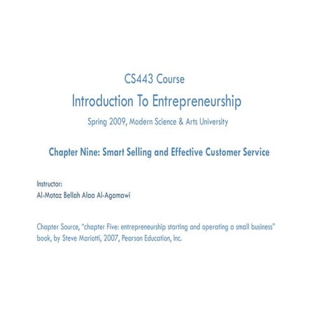 Essential of Technology Entrep. & Innovation- Chapter nine smart selling and ...
