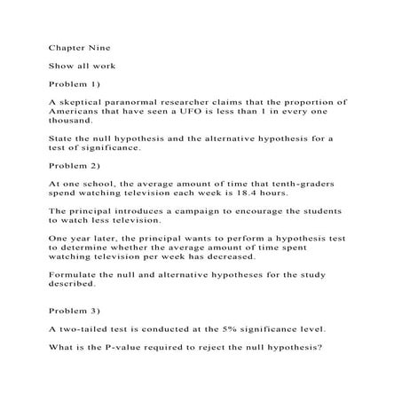 Chapter NineShow all workProblem 1)A skeptical paranorma.docx
