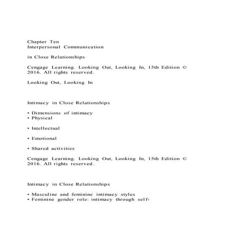 Chapter TenInterpersonal Communication in Close Relation