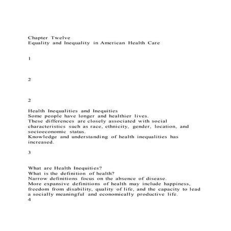 INEQUALITY IN HEALTH AND HEALTCARE intro | PDF