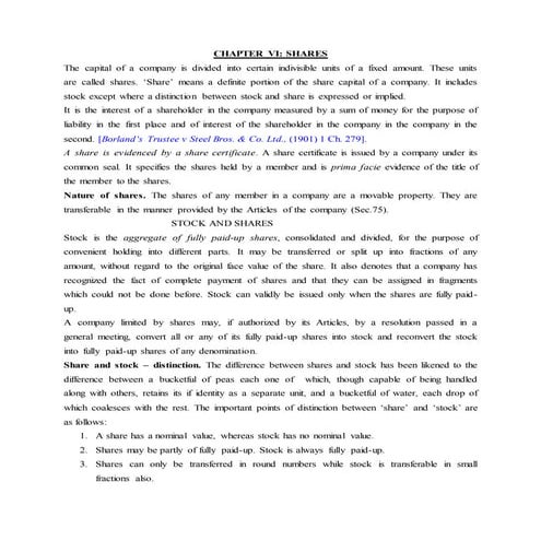 Company Law - Shares Notes