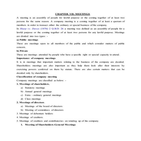 Company Law - Meetings