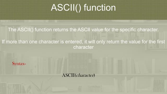 Character function in MySQL | Oracle