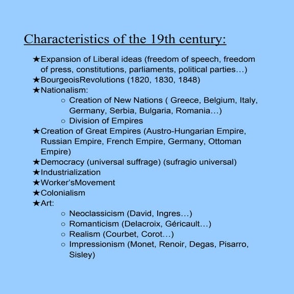 Characteristics 19th century