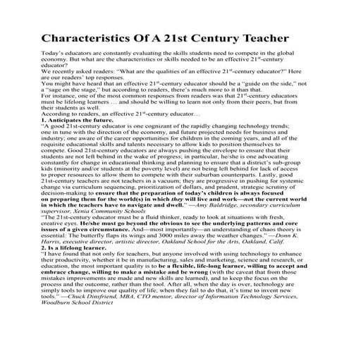 Characteristics of a 21st century teacher