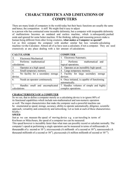 Characteristics of a computer