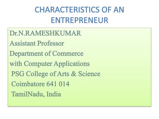 CHARACTERISTICS OF AN ENTREPRENEUR | PPTX | Startups | Business