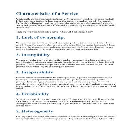 Characteristics of a service marketing