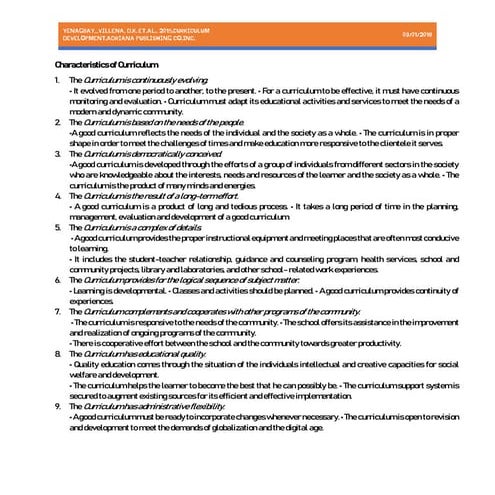Characteristics of curriculum