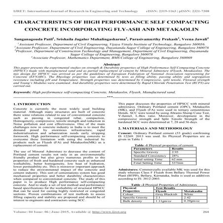 Characteristics of high performance self compacting concrete incorporating fl...