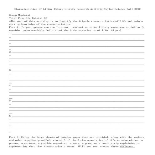 Characteristics Of Living Things | DOC