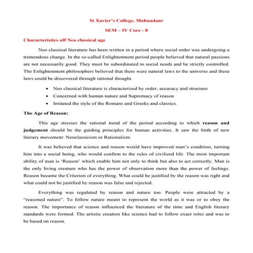 Characteristics of neo classical age