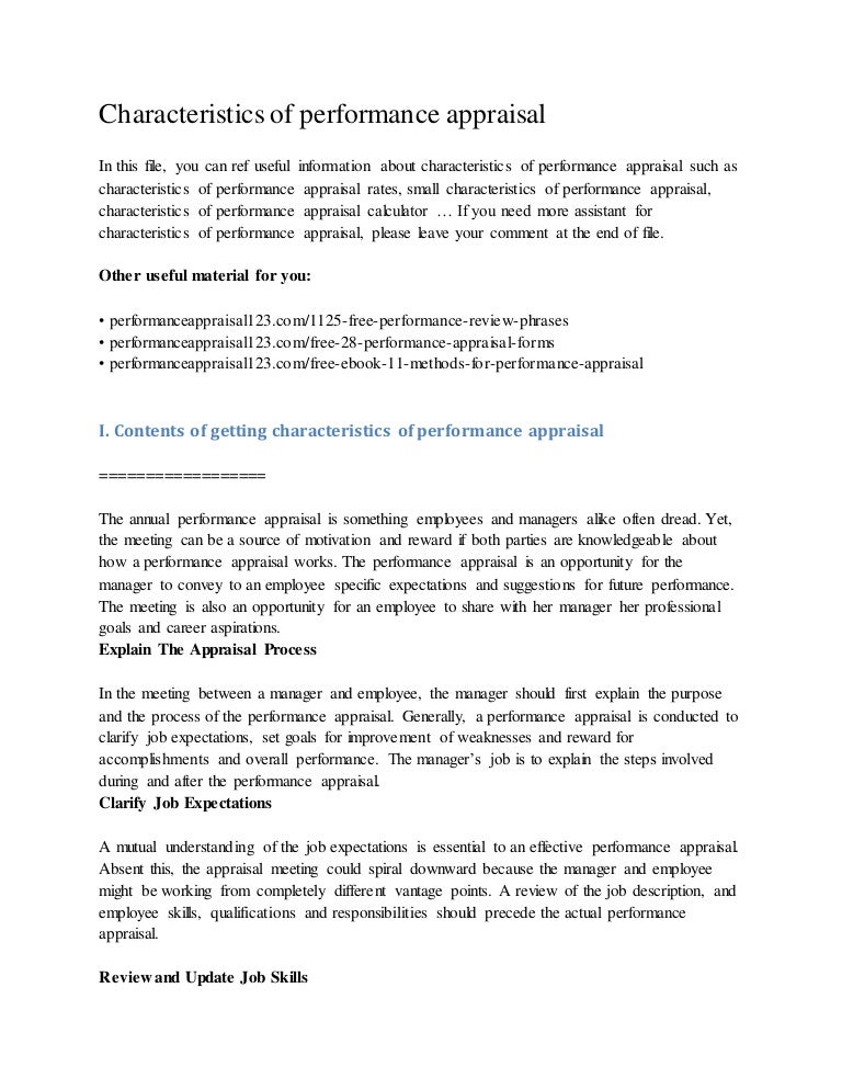 Performance appraisal system main characteristics