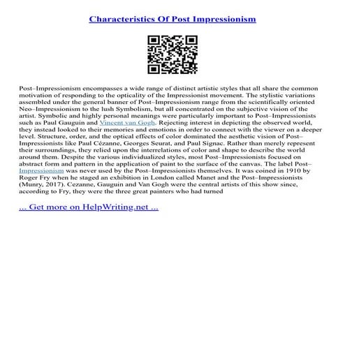 Characteristics Of Post Impressionism