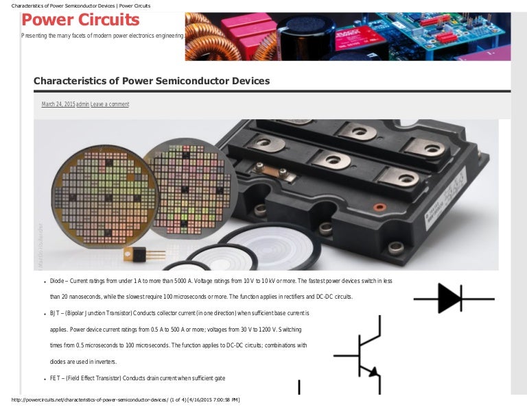 Characteristics of power semiconductor devices