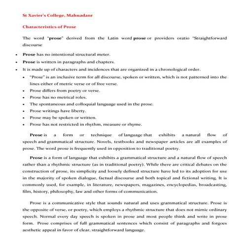 Characteristics of prose