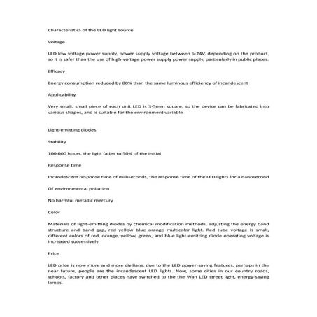 Characteristics of the led light source